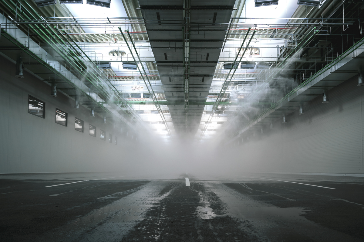 Dense fog is generated in the sensor test hall